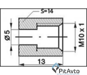 Штуцер, M10X1.0, L=13MM, S=14, D=5MM, Z-106, WP